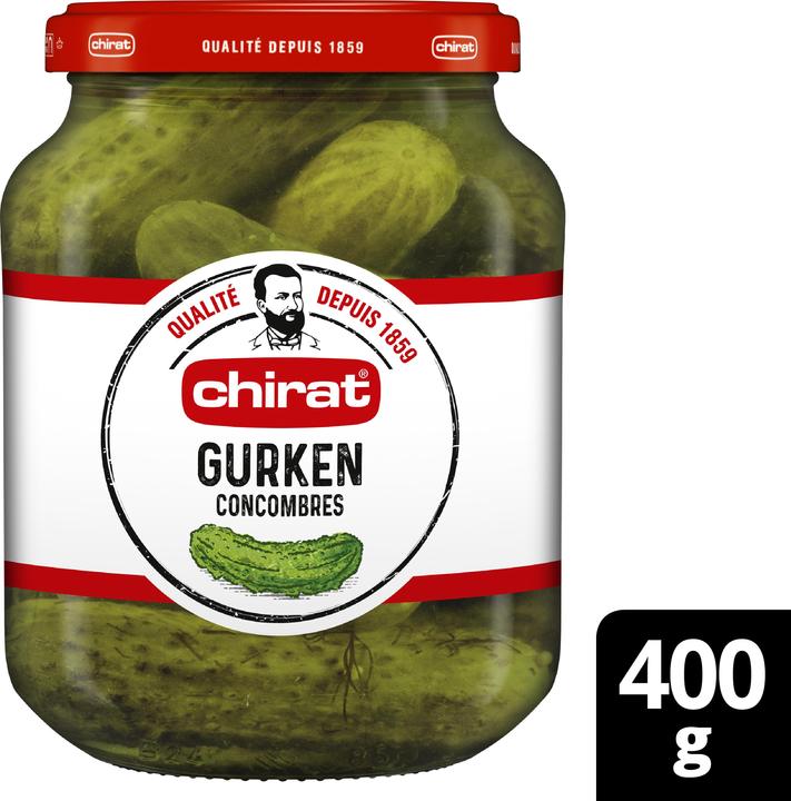 Actual product image Chirat Vinegar cucumbers, pickles ideal for sandwich, salad, picnic, barbecue, fondue or snack (400 g)