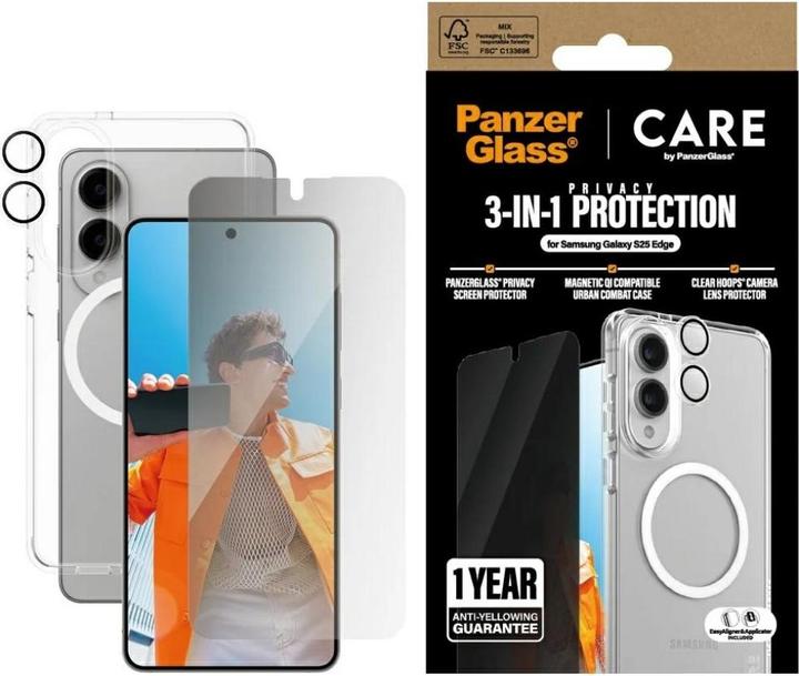 PanzerGlass CARE by ® Flagship 3-in-1 Privacy Bundle Samsung S25 Edge (1 Stk., Samsung Galaxy S25 Edge)