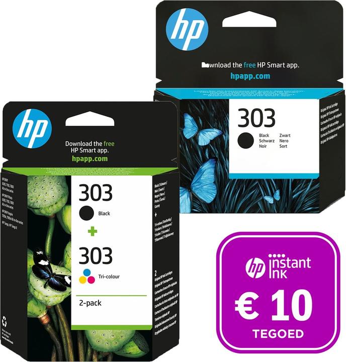 Productafbeelding HP 303 - Inktcartridge kleur & 2x zwart (3-pack) + Instant inkt tegoed (BK)