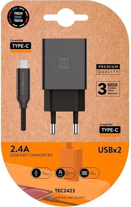 Produktbild Tech One Tech Wandladegerät Tec2423 Schwarz (2 Ports)