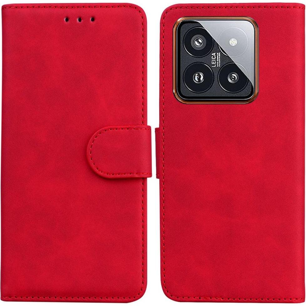 Cover-Discount Xiaomi 14 Pro - Solide Leder Etui Hülle (Xiaomi 14 Pro), Smartphone Hülle, Rot