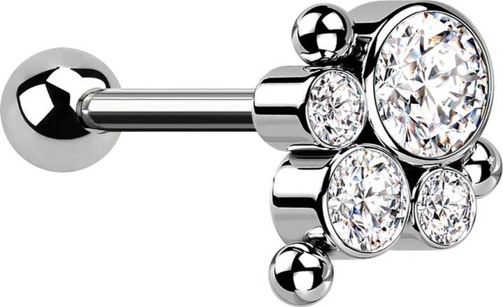 Immagine prodotto Star Piercing Micro Barbell Threadless argento con palla e tre palle quattro cristalli argento (Titanio, senza ottone)