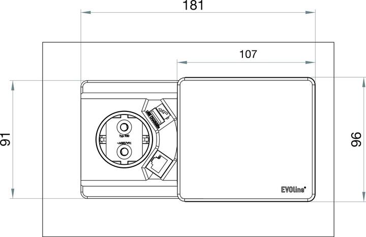 Productafbeelding Evoline Square80 met Qi-oplaadfunctie zonder gegevensverbinding Roestvrij staal