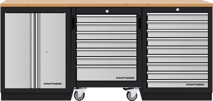 Kraftwerk Mobilio 3 pezzi combi con carrello da officina, faggio multiplex, voli (45.80 cm, 91 cm)