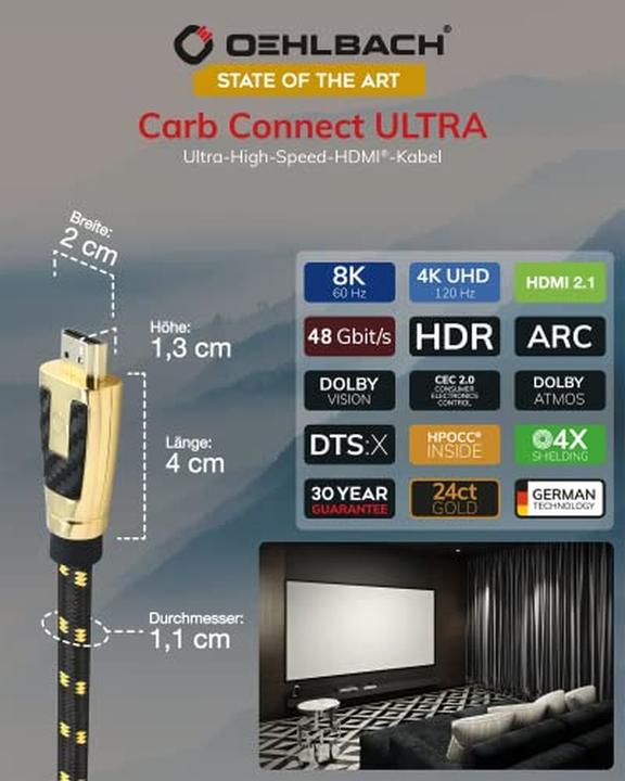 Produktbild Oehlbach Ultra High End HDMI 2.1 Kabel 8K 60Hz 4K 120Hz mit Hyperkristallinem Kupfer (7.50 m, HDMI, 2.1)