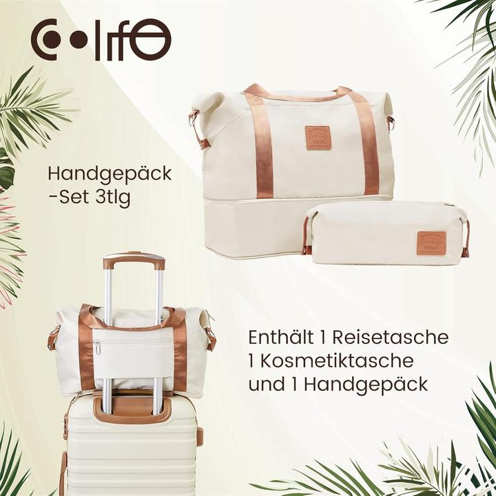 Produktbild Coolife 3-teiliges Handgepäck-Set mit Reisetasche und Kulturbeutel (38 l)