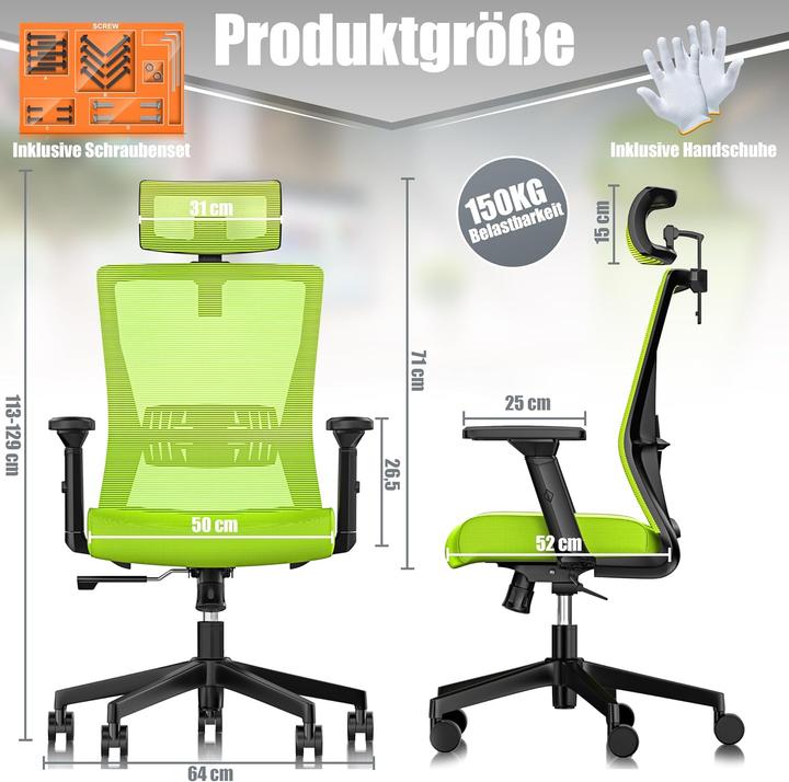 Produktbild Kesser Ergonomischer Bürostuhl mit verstellbaren Armlehnen