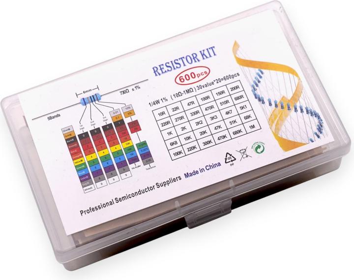 Purecrea Widerstand Set 600 Stk. Assortiert 1/4W 1% Genauigkeit mit Aufbewahrungsbox