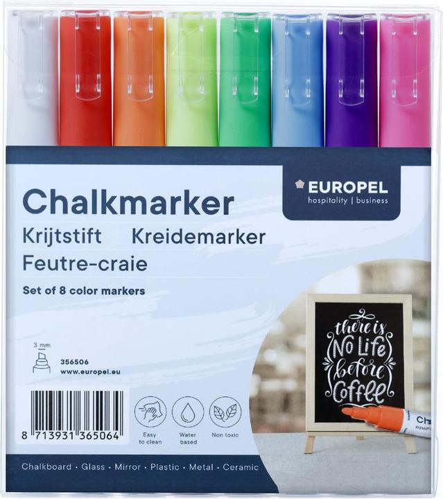 Produktbild Europel Kreidemarker 3 mm, 8er Etui, farbig sortiert (Mehrfarbig, 3 mm, 8 x)