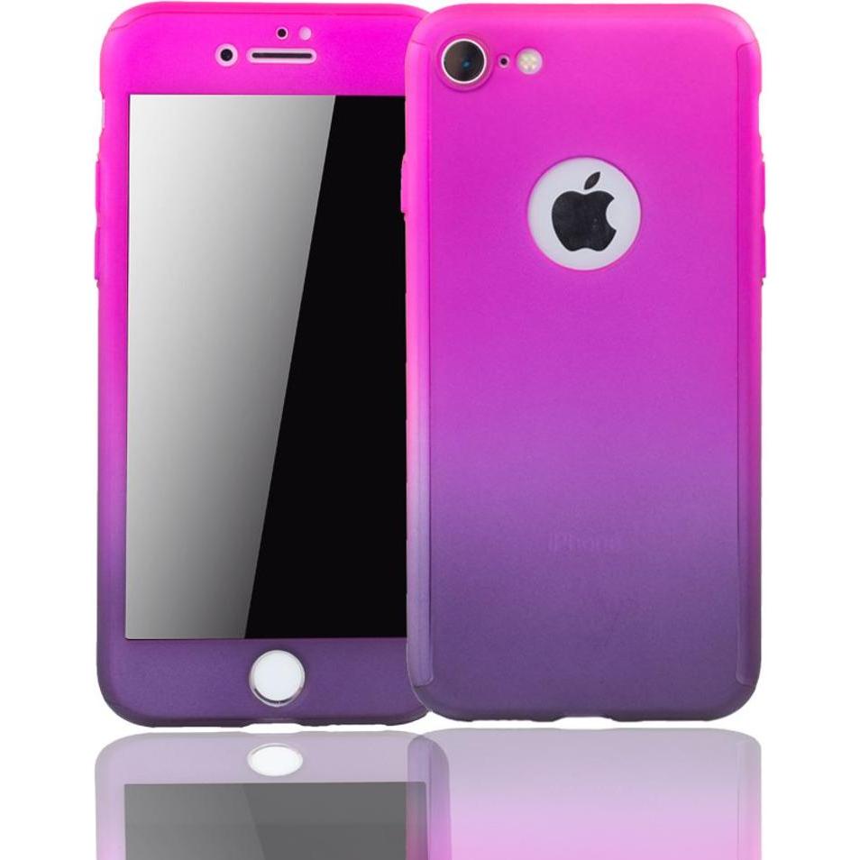 König Design Hülle Handy Schutz für Apple iPhone 8 Full Case Cover Displayschutz 360 Violett (Apple iPhone 8), Smartphon...