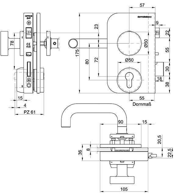 Actual product image Dormakaba Panic glass door lock OFFICE Junior SVP 5000