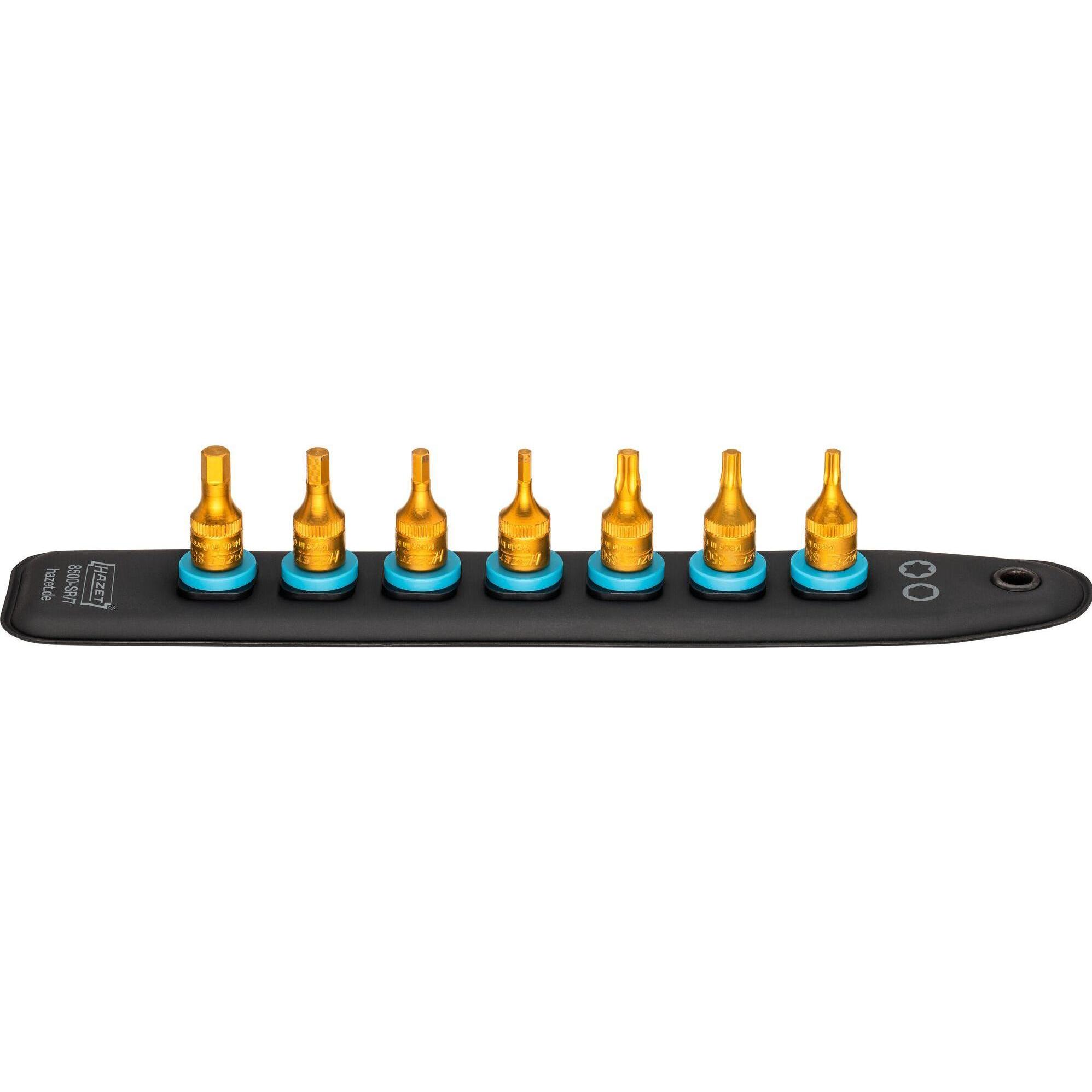 HAZET, Steckschlüssel + Stecknuss, SmartRail mit 7 Steckplätzen 8500-SR/7 ∙ Vierkant6,3 mm (1/4 Zoll) ∙ Innen TORX Profi...