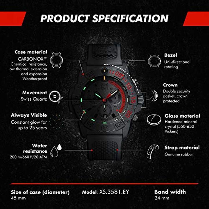 Immagine prodotto Luminox Navy Seal Chronograph 3580 Series (Orologio da polso analogico, Cronografo, Orologio sub, Fatto in Svizzera, 45 mm)