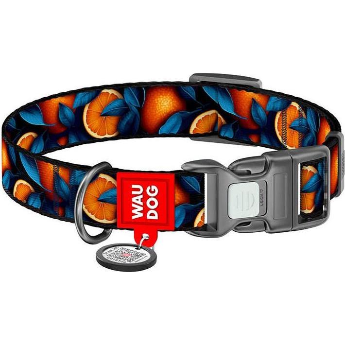 Collar Waudog "Oranges" nylon dog with QR code, size M (M, Hund, Hundesport), Halsband + Leine