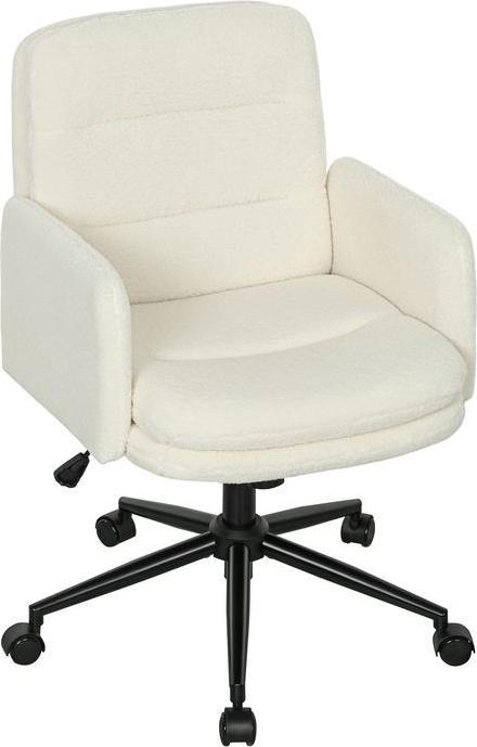 Produktbild Swisshandel24 Fahrbarer Bürostuhl mit Stoffbezug, Armlehne, 5 Räder, drehbar, Cremeweiss (49 - 59 cm)