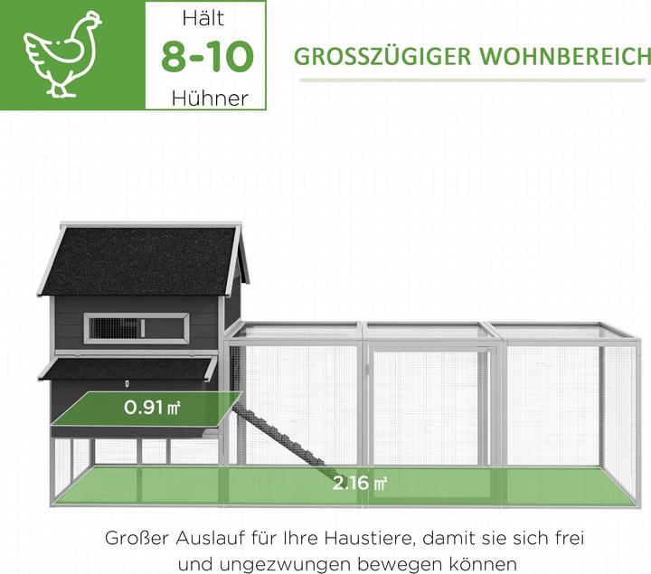 Image du produit PawHut Hühnerstall Tannenholz, Metall Grau