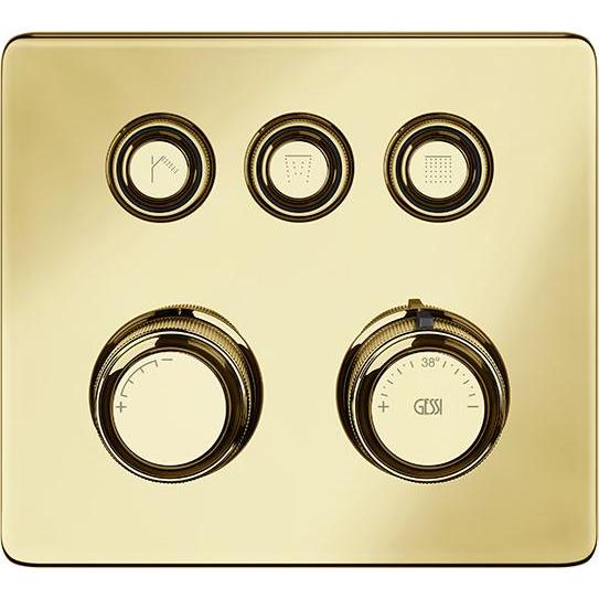 Gessi, Badarmatur, Hi-FI Fertigmontageset Thermostat mit Tasten-Bedienung on/off, 3-Wege, Regen und Handbrause, W
