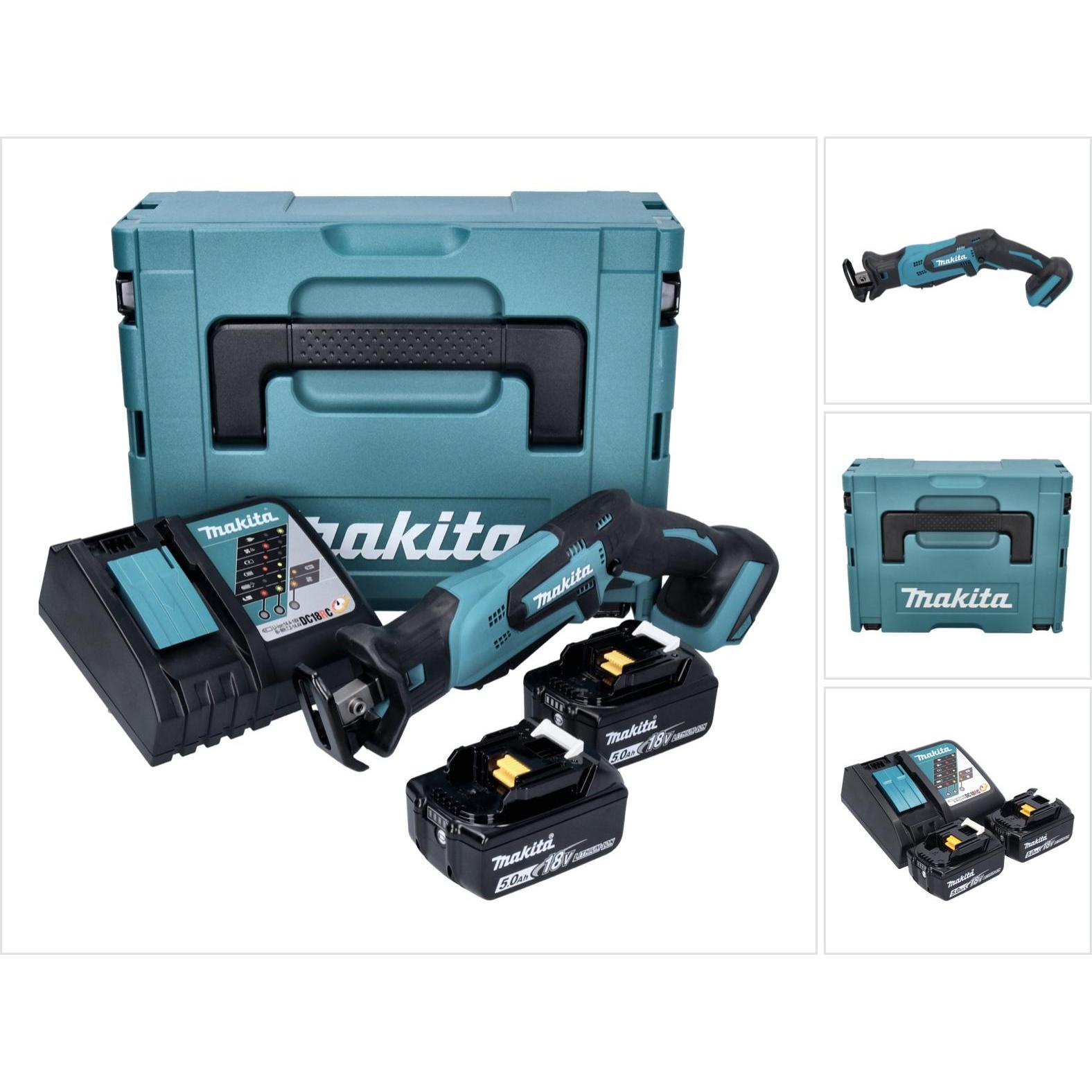 Makita, Säbelsäge, DJR 185 RTJ Akku Recipro Säbelsäge 18 V + 2x Akku 5,0 Ah + Ladegerät + Makpac