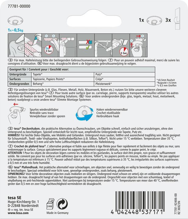 Produktbild tesa Deckenhaken Tapete & Putz