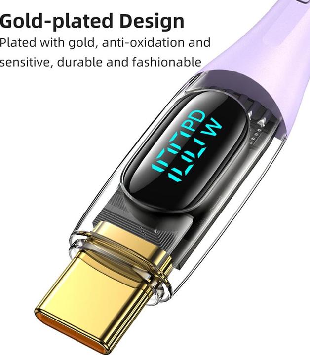 Actual product image Usams Charging Cable Type-C to Type-C - Purple (1.20 m, 100 W)