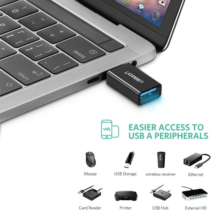 Image du produit Ugreen Adaptateur USB-C 3.1 vers USB-A 3.0 femelle (USB-A, USB-C, 28 cm)