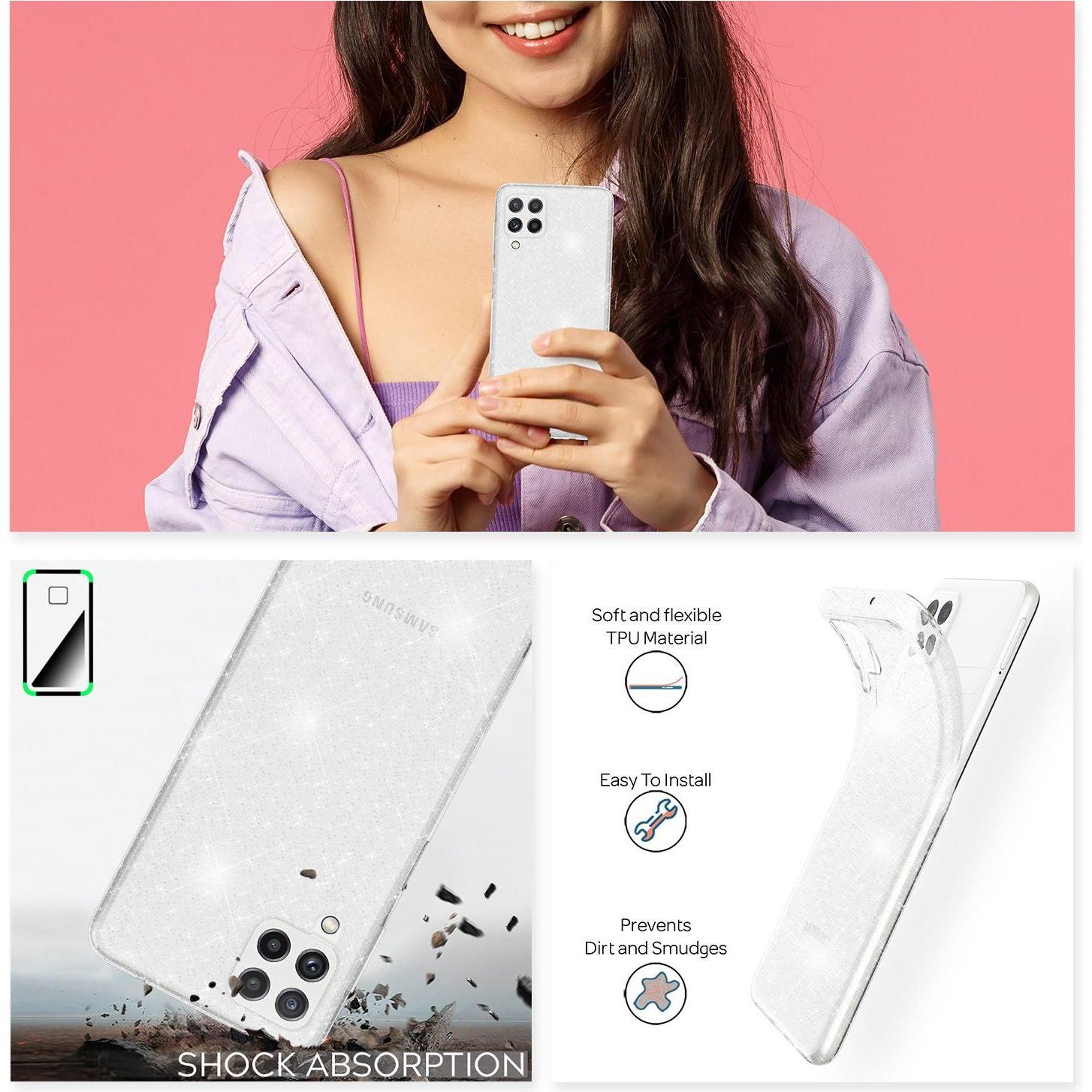 Thumbnail - Nalia Klare Glitzer Silikon Handyhülle (Samsung Galaxy A22), Smartphone Hülle, Transparent