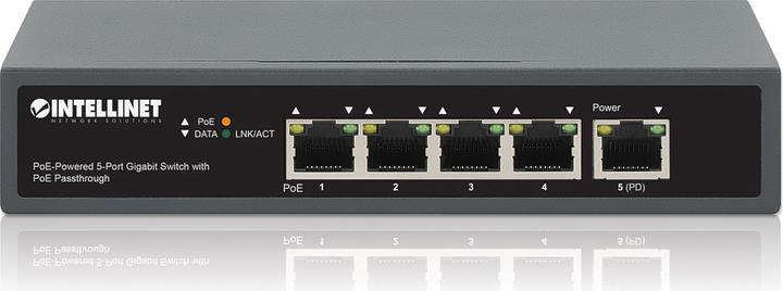 Actual product image Intellinet PoE-powered 5-port Gigabit switch with PoE passthrough (5 Ports)