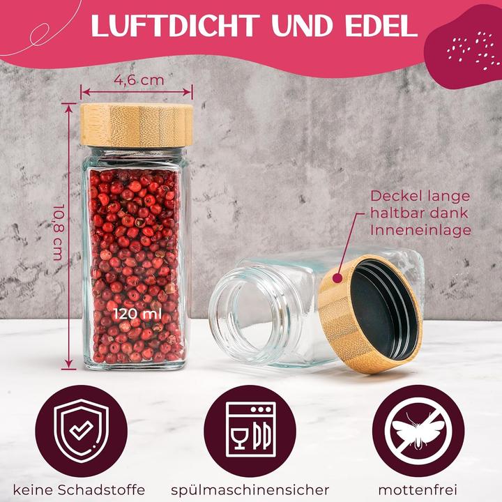 Produktbild Happy Lemuro 24-teiliges Gewürzgläser-Set mit Etiketten und Streueinsätzen (0.12 l)