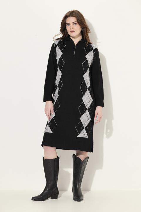 Actual product image Ulla Popken Argyle Knit Troyer Collar Dress (54)