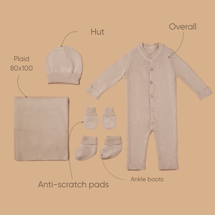 Zero.99 Neugeborenen-Set 5-tlg. – Decke, Schlafanzug mit Knöpfen, Kratzhandschuhe, Babyschuhe, Mütze (50, 56, 62, 68)