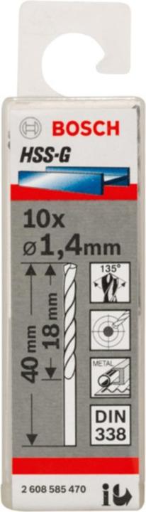 Produktbild Bosch Professional Zubehör PRO Metal HSS-G Spiralbohrer, 1,4 x 18 x 40 mm (1.4 mm)