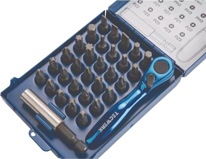 Image du produit Tecwerk Assortiment d'embouts 32 pièces fente/PH/PZD/T/6 pans/cliquets à embout (Clé Allen, Fente de vis)
