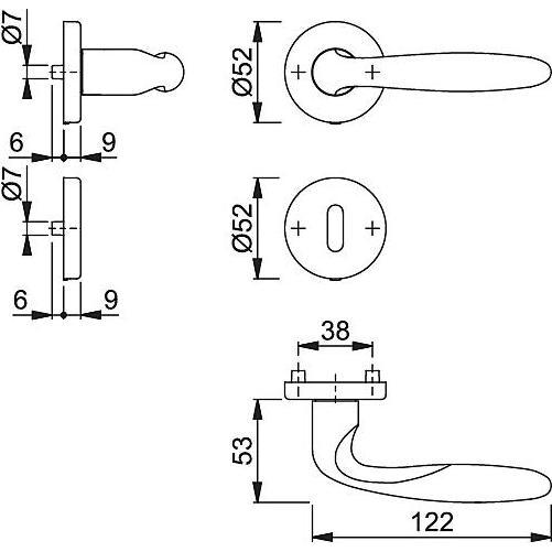 Thumbnail - Hoppe, Türgriff + Fenstergriff, Rosettengarnitur Verona M151/42KV/42KVS Messing F49-R rund OB DIN links / rechts D/D (Tü...