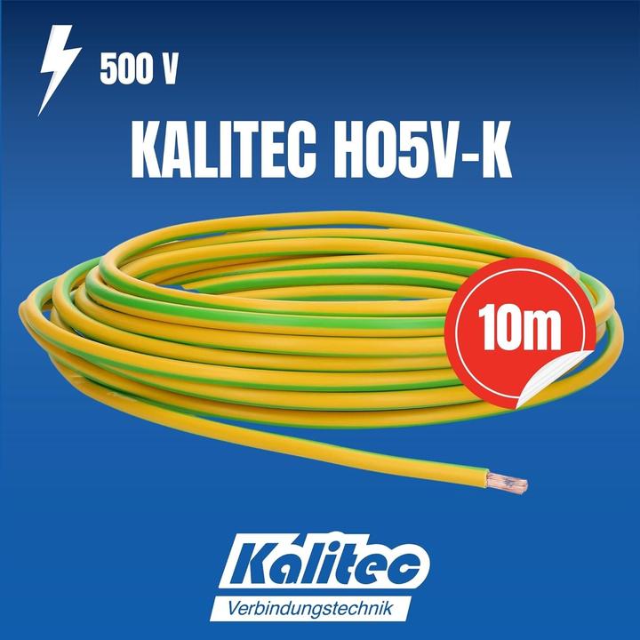 Produktbild Kalitec 10 Meter H05V-K 0,5 mm² grün/gelb I Kabel 0,5mm2 als Verdrahtungsleitung I flexible Aderleit (10 m)