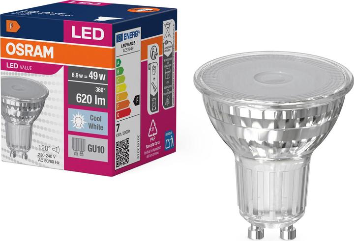 Productafbeelding Osram LED Spot Value PAR16 120° 6,9W neutraal wit GU10 4058075096721 als 80W (GU10, 6.90 W, 620 lm, 10 x, F)