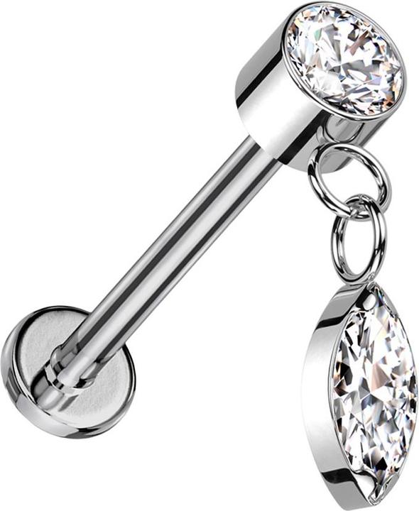 Produktbild Star Piercing Micro Threadless Labret silber Zylinder silber Kristall silber Anhänger Ovaler Kristall silber (Titan, ohne Messing)