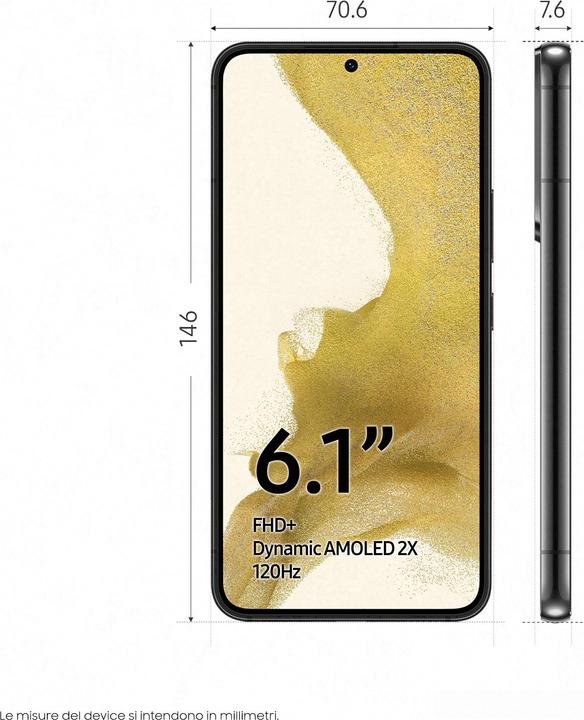 Immagine prodotto Samsung Galaxy S22 (128 GB, Phantom Black, 6.10", Doppia SIM, 5G)