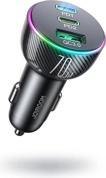 Actual product image Joyroom Multi-Color PD Car Charger with USB-A+ 2 x USB-C 70W - Black