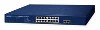 Image du produit Planet Commutateur Websmart 19" 16 ports Giga PoE +2 xSFP 240W (16 ports)