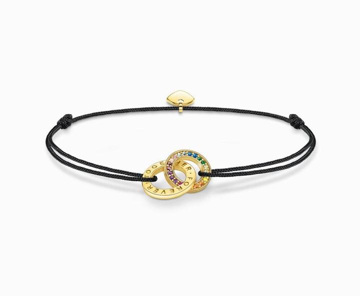 Immagine prodotto Thomas Sabo Bracciale tessile nero con due anelli di pietre colorate placcato oro (22 cm, Argento 925, Tessuto)