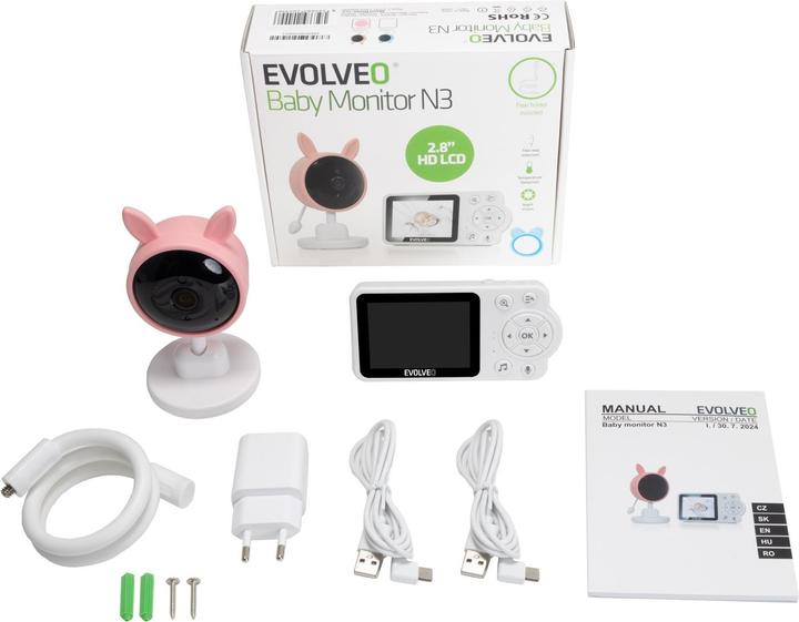 Produktbild Evolveo Baby Monitor N3 Babyphone rosa / 2,8" TFT / Mikrofon / Lautsprecher (Babyphone mit Kamera, 300 m)
