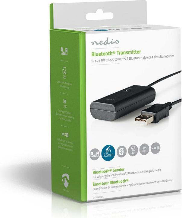 Immagine prodotto Nedis Trasmettitore audio wireless - Bluetooth® - Chipset AptX - Fino a 2 cuffie - Chipset AptX - Ü (Trasmettitore e ricevitore)