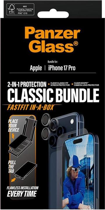 Image du produit PanzerGlass 2-in-1 Classic Bundle iPhone 17 Pro w. FASTFIT IN-A-BOX (Apple iPhone 17 Pro)