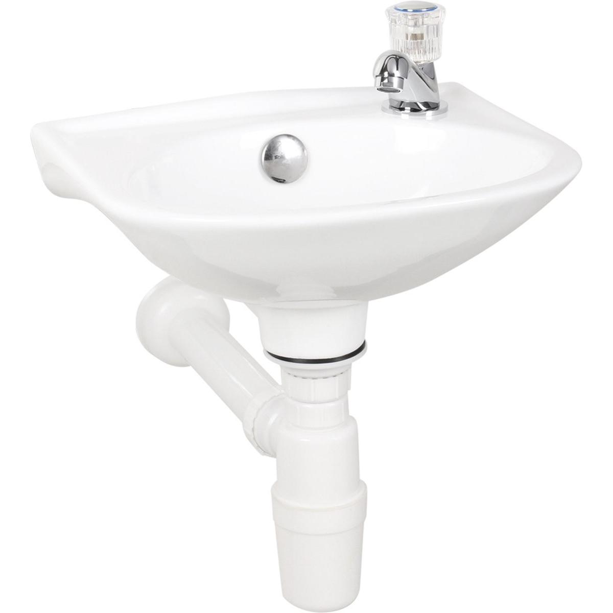 Differnz, Lavandino, Gaia Wastafelset - Wasbak Keramiek - Wit - Curved Kraan - Chroom - Standaard Greep - 32 x 28 x 15 c (280 mm, 320 mm)
