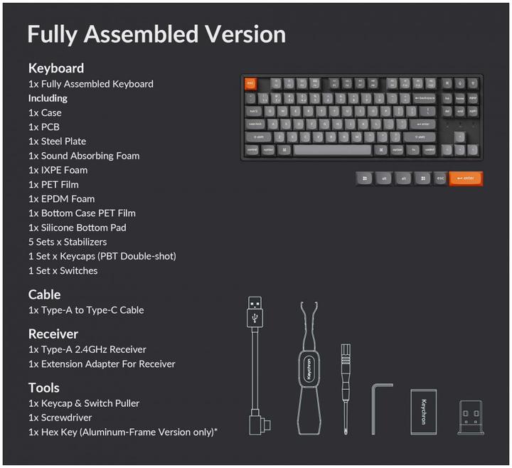 Actual product image Keychron K8 Max (K8M-J4) QMK Wireless Mechanical Keyboard Banana Sw. Hot Swap RGB 80% US (Eng. Int.)