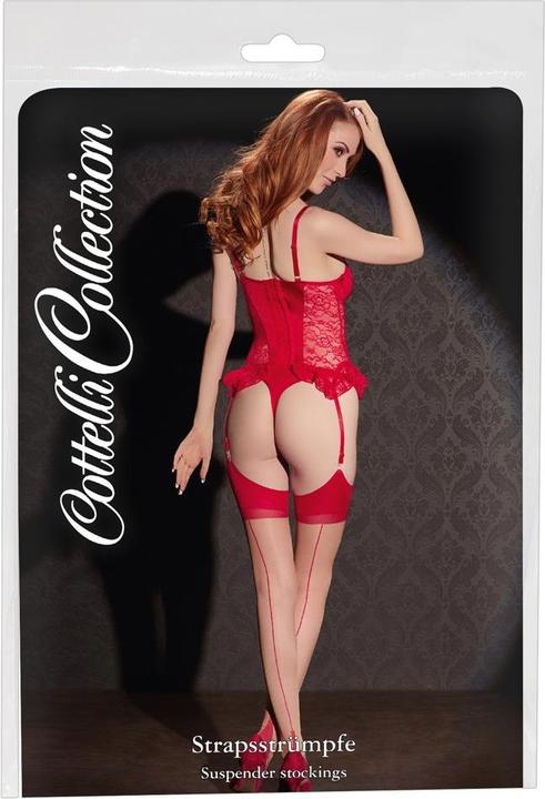 Produktbild Cottelli Collection Strapsstrümpfe mit roter Naht (XL)