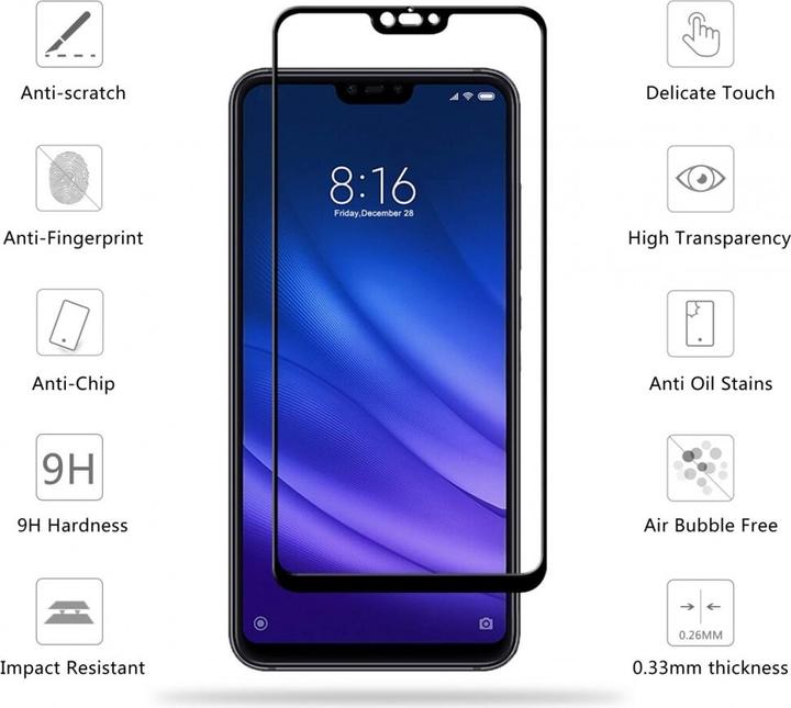 Produktbild Screenguard Xiaomi Mi 8 Lite Full Screen Panzerglas Schutzfolie 2.5D 9H (1 Stk., Xiaomi Mi 8 Lite)