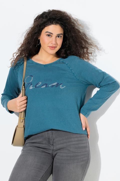 Immagine prodotto Ulla Popken Maglia dal taglio svasato con stile vintage, scollo a V e maniche lunghe (46, 48)