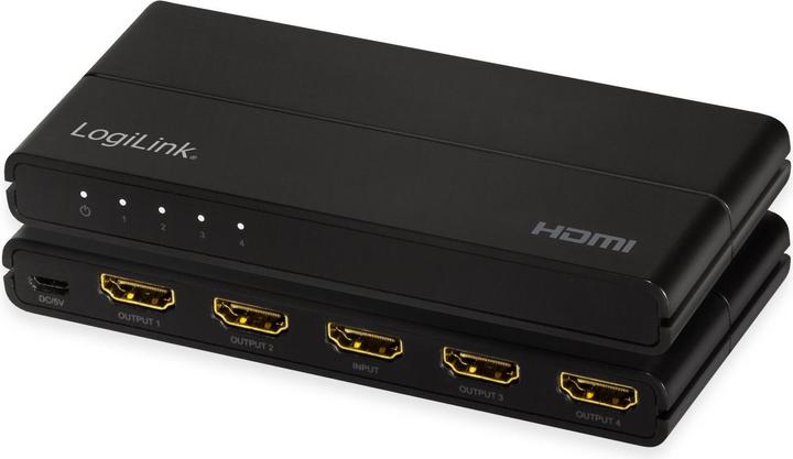Actual product image LogiLink HD0037 HDMI Splitter 1x4-Port, 4K/60 Hz, HDCP, HDR, CEC, downscaler