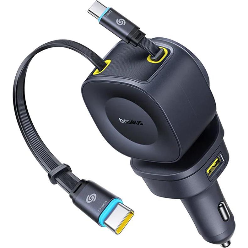 Baseus Ładowarka samochodowa PrimeTrip VR2 Max 60W ze zwijanymi kablami USB-C - czarna, Adattatore per auto, Nero